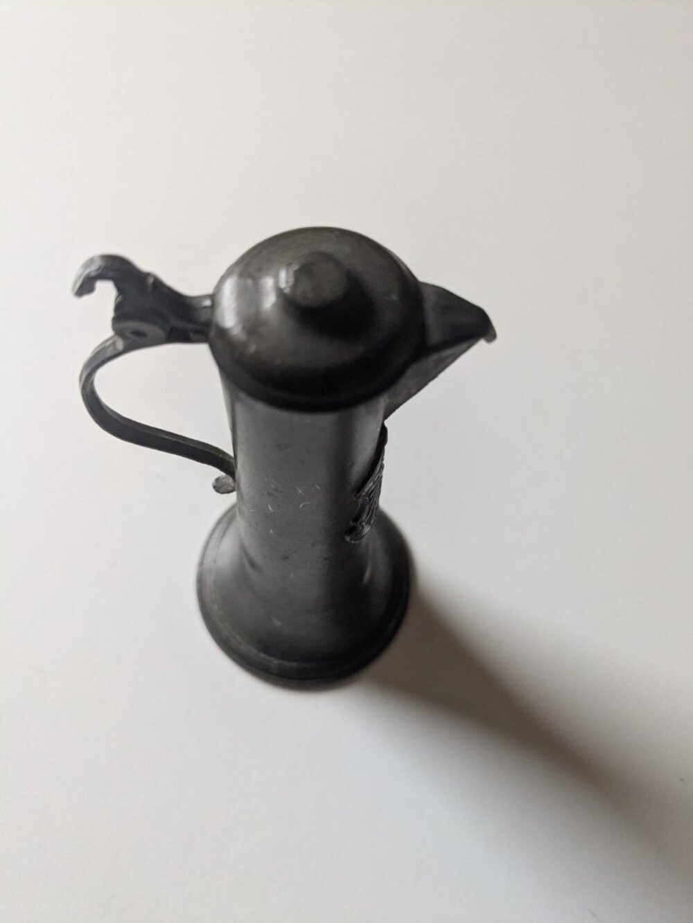 Antique Vintage 19th Century 1800s Pewter Flagon Lidded Mini Tankard Spout Cover